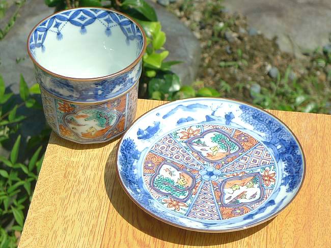 色絵帯山水一福セット 昭阿弥 - 京焼清水焼 松韻堂