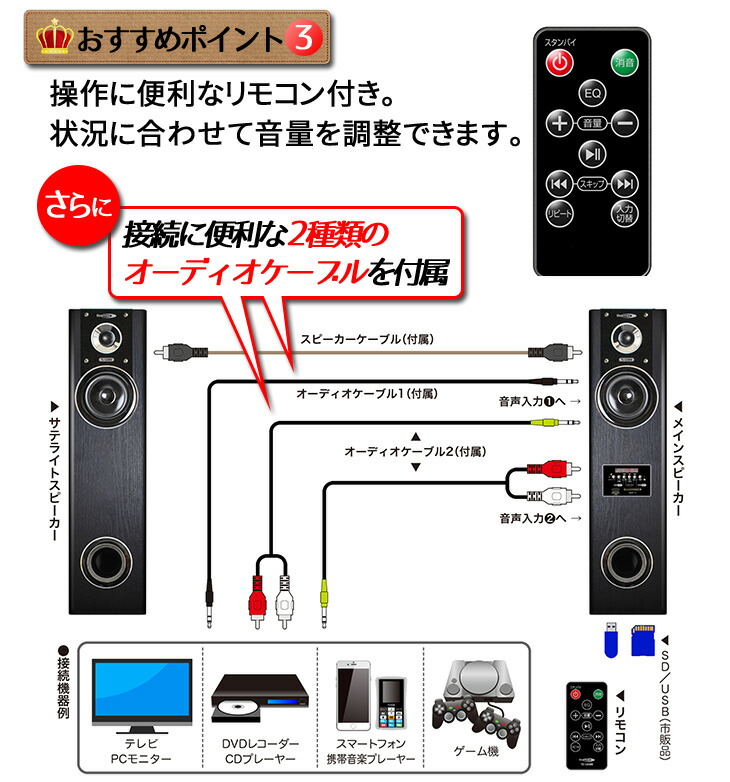 アンプ内蔵タワースピーカー ダイナミックサウンドテレビスピーカー DS-12