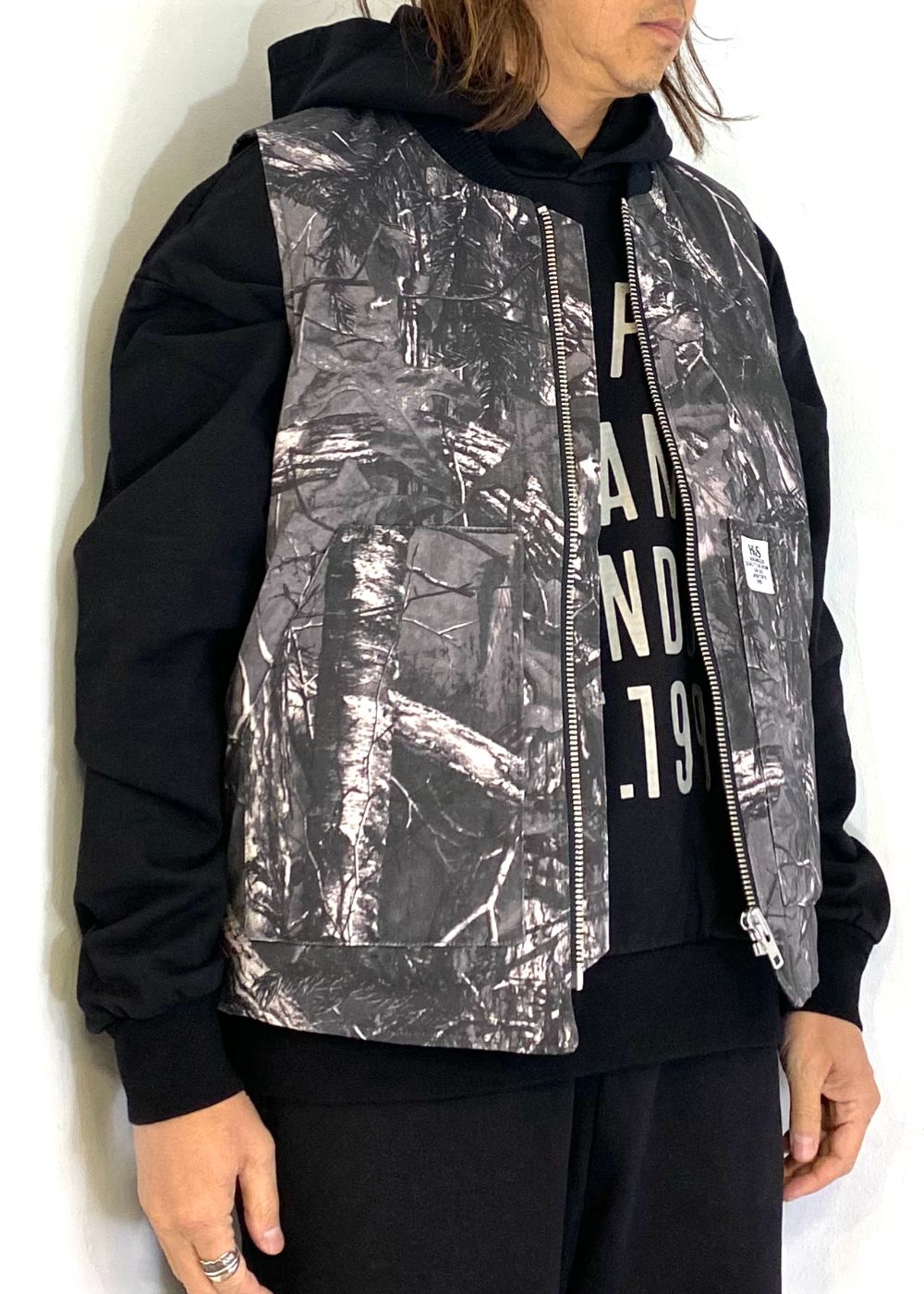 HIDE AND SEEK - Camo Zip Work Vest (BLACK CAMO) / オリジナル