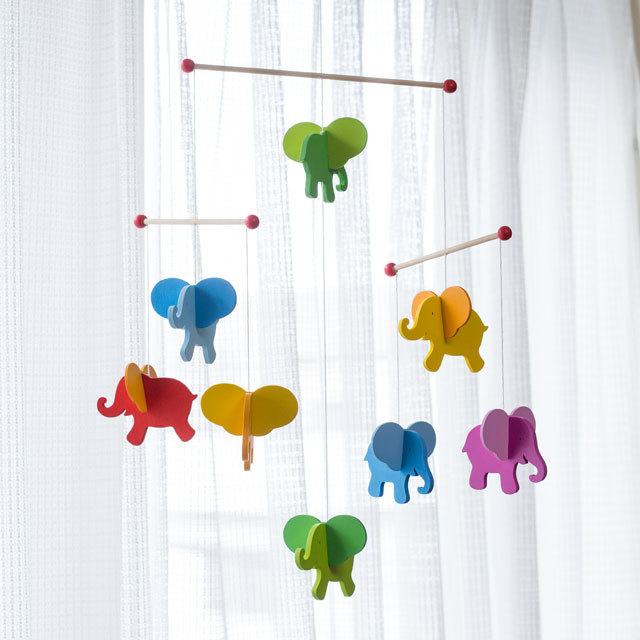 モビールエレファント 目で楽しむ赤ちゃんのモビール｜木のおもちゃ
