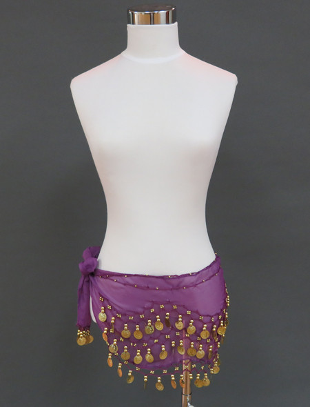 気分も上がる！ゴールドコイン付き紫ヒップスカーフ【ベリーダンス衣装