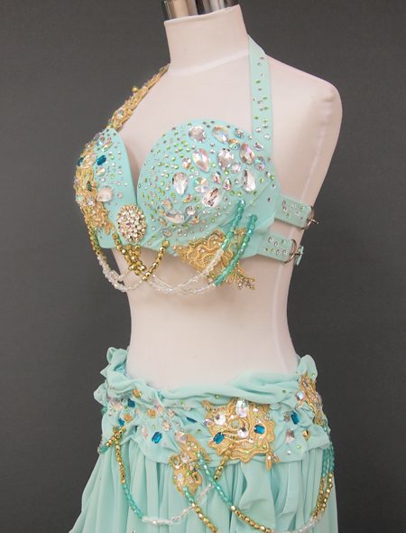 ベリーダンス衣装】大人気！ミントグリーンの衣装！フリルが可愛らしく