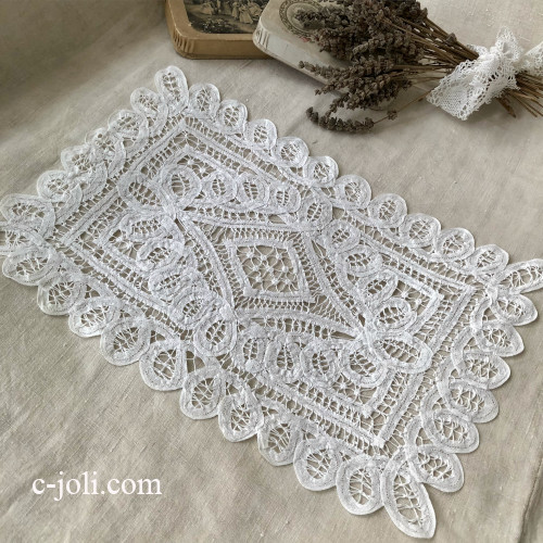パリ発送】L2742 フランスアンティークレース/テーブルマット リネン