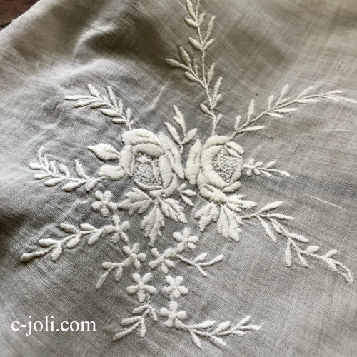 L2777 フランスアンティーク刺繍パーツ 白糸刺繍/ホワイトワーク手刺繍