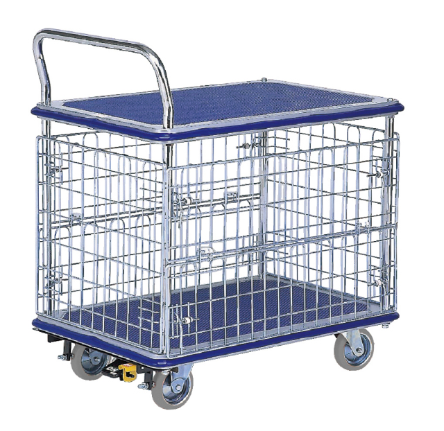 両面Wゲート金網付スチール2段式ワゴン台車(大)NS304N(W910xD610xH1023)