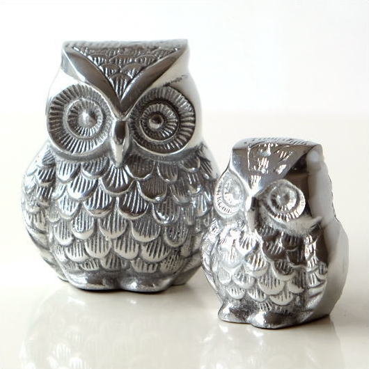 フクロウ 置物 ふくろう オブジェ 置き物 縁起物 メタル シルバー 親子