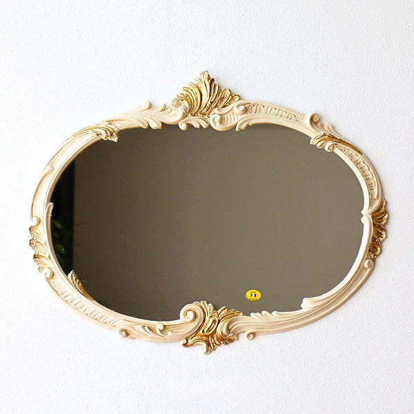 鏡 壁掛け 楕円 ウォールミラー アンティーク ホワイト ロココ調