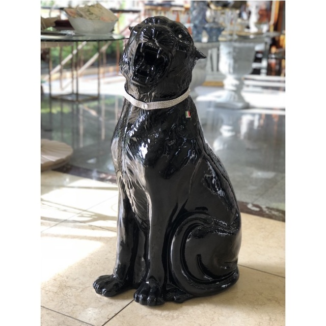 イタリア製 黒豹（陶器）スワロフスキークリスタル使用 ブラック