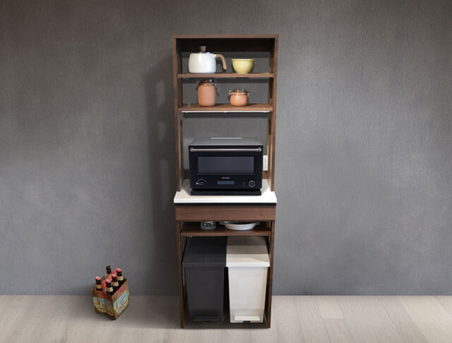 ゴミ箱を収納できるレンジ台 60cm幅 Kiuru（キウル）上棚付き