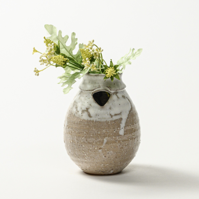 萩焼(伝統的工芸品)掛花入白萩掛分け茄子口上前No1564