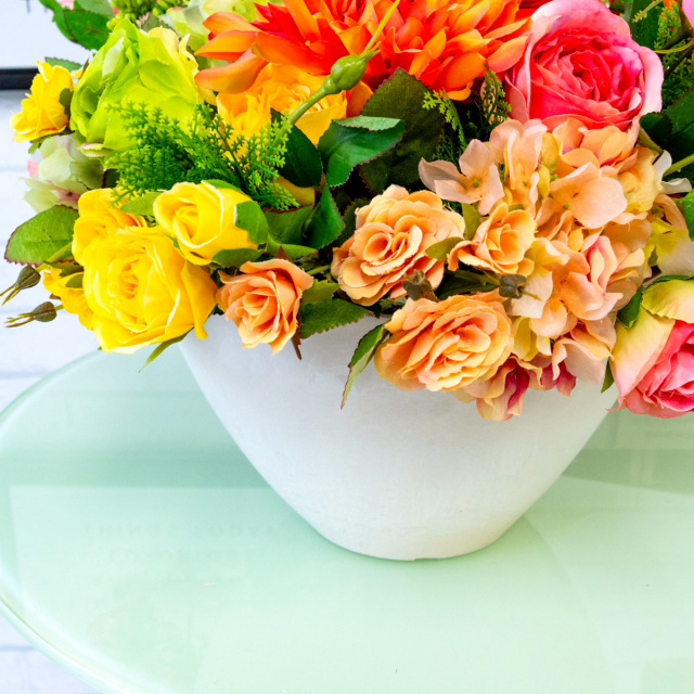 PAS014 造花アレンジメント/プラスチック合成樹脂鉢】フラワー