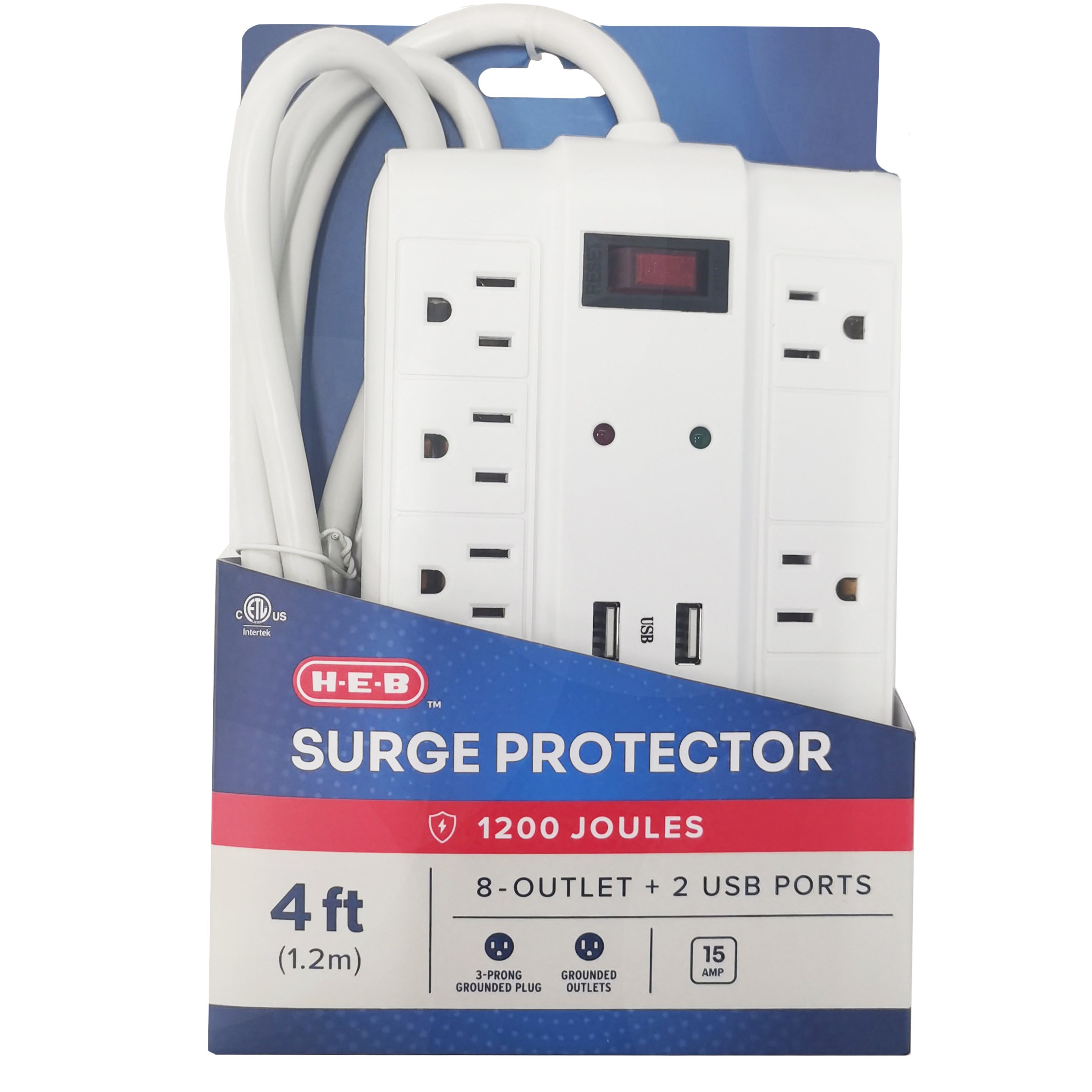 H-E-B 8-Outlet Surge Protector Power Strip with 2 USB Ports, 4