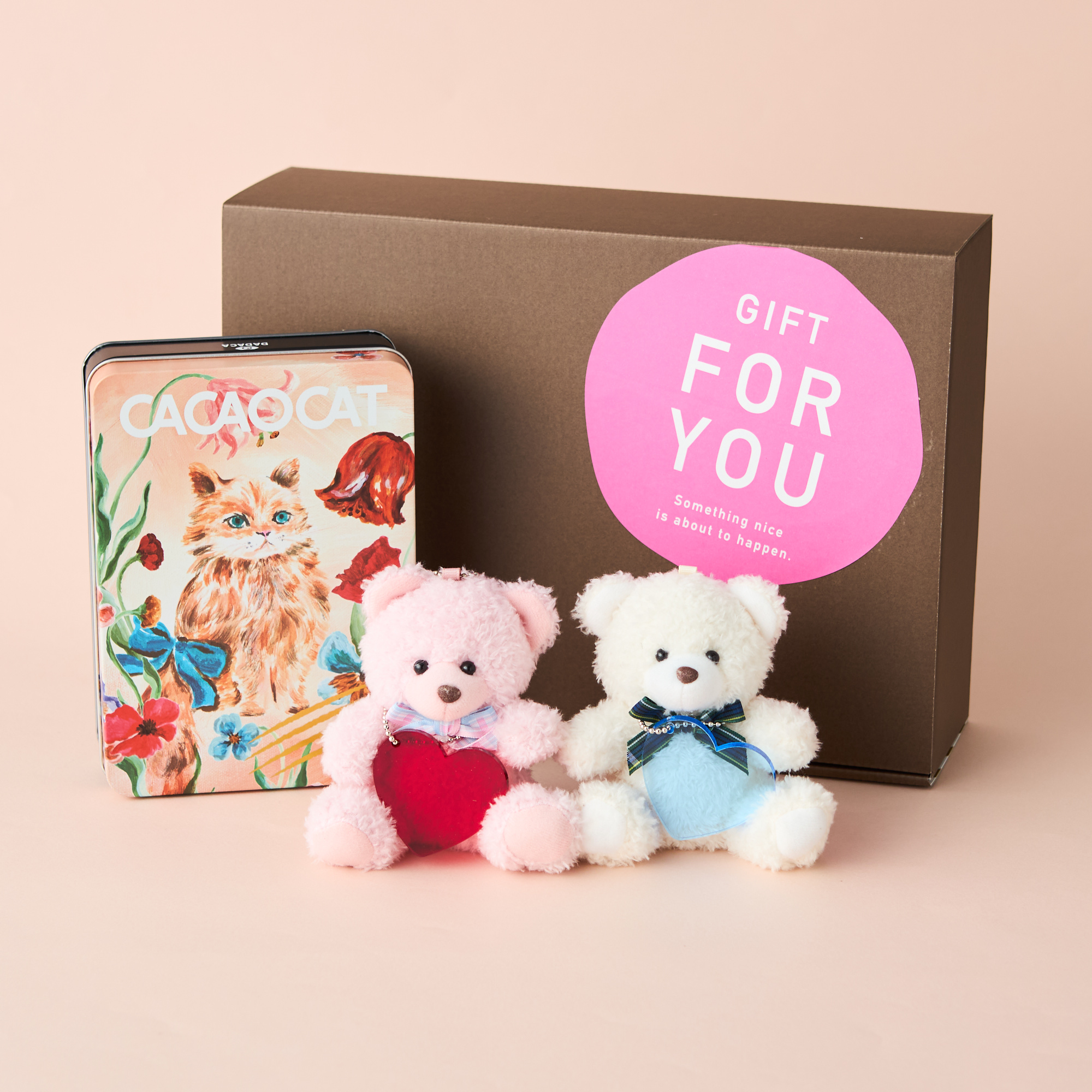名入れ無料・BOX入り】チョコレート&ハートチャーム付ペアテディベア