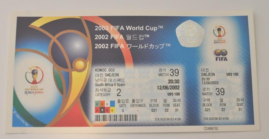 2002 FIFA World Cup Unused Tickets; Matches Played in Korea and
