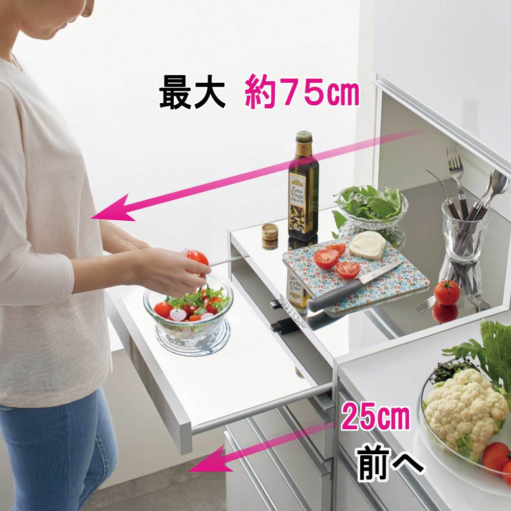 幅25奥行55高さ85cm］ダブルステンレス天板隙間収納庫 日本製 光沢