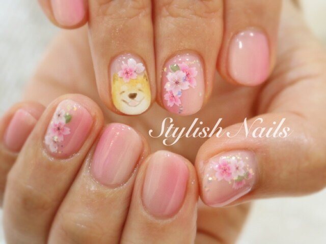 フラワーネイル〇柴犬まると桜：PG002050620｜スタイリッシュネイルズ