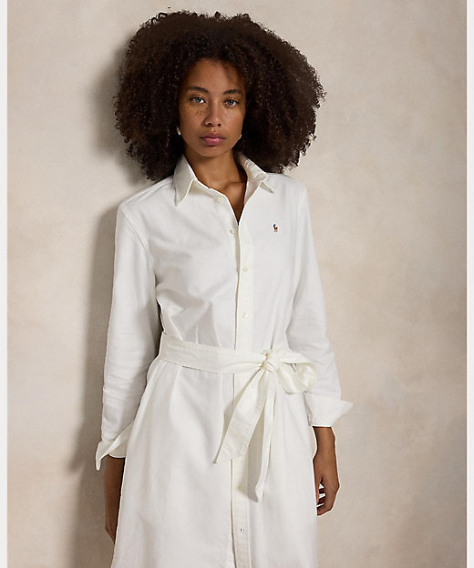 ベルテッド コットン オックスフォード シャツドレス