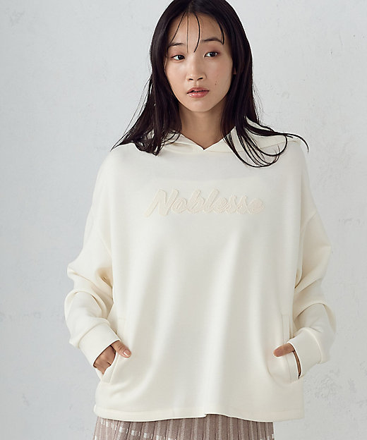 ロゴ刺繍 オーバーサイズ ダンボールニット パーカー