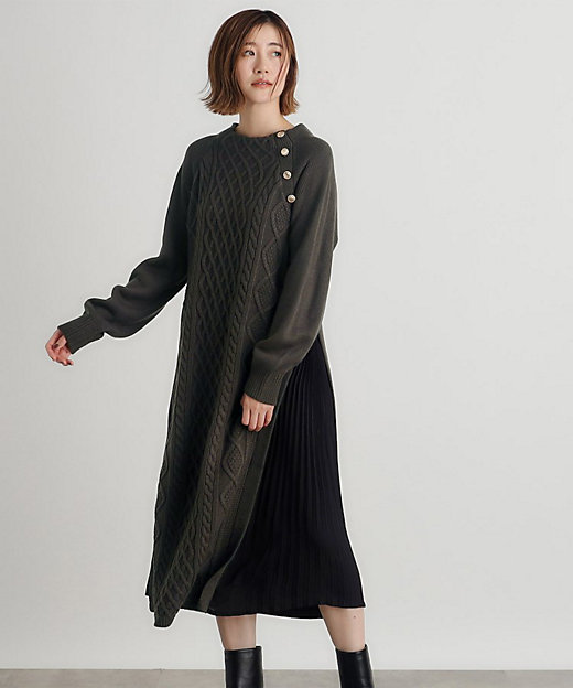 ケーブルサイドプリーツニットワンピース（2002299807