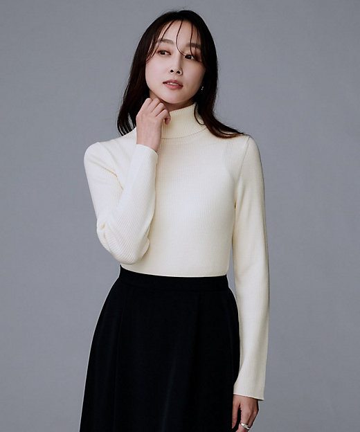 洗える／アンサンブル可能／ウール100％】リブタートルネックウール