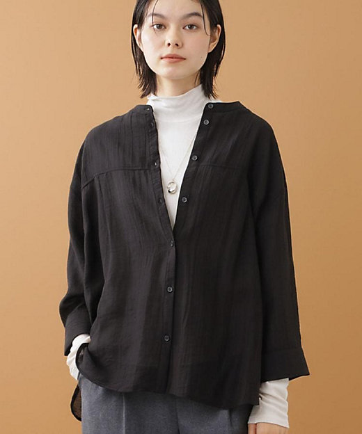 重ね着でも一枚着でも◎】バンドカラーオーバーサイズシャツブラウス