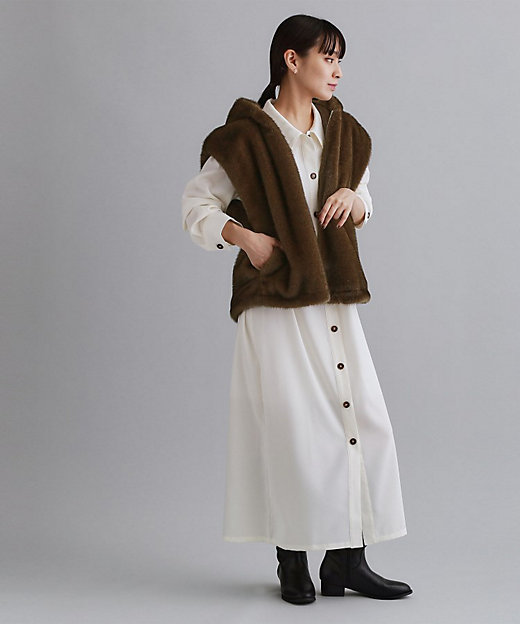 es】ミンクライクフェイクファーフードベスト【洗える