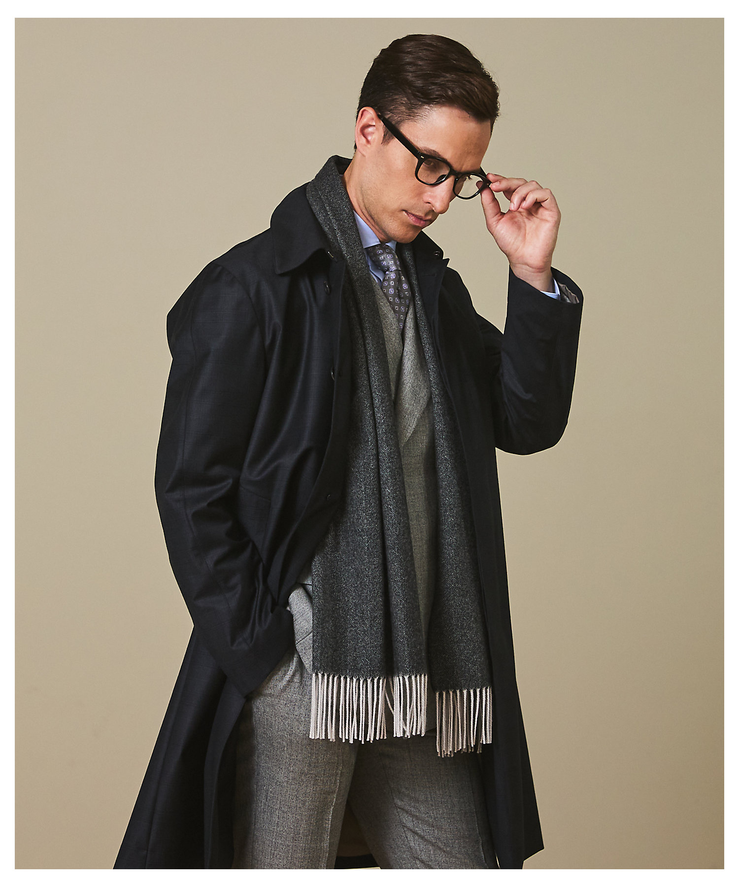 カシミヤ100％】 幅広 マフラー＿ヘリンボーン柄（40×180