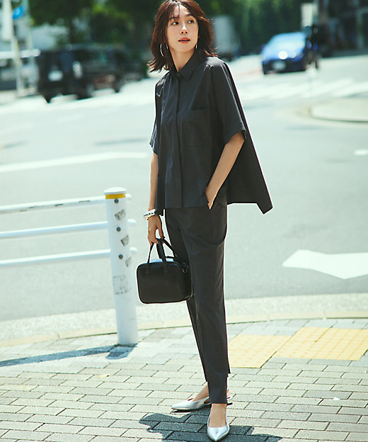 洗える】TWマットクロス ポンチョシルエット シャツ