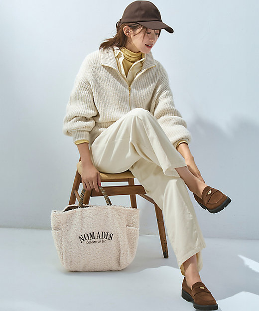 洗える】スパンコールバルキー ダブルジップ ニットブルゾン