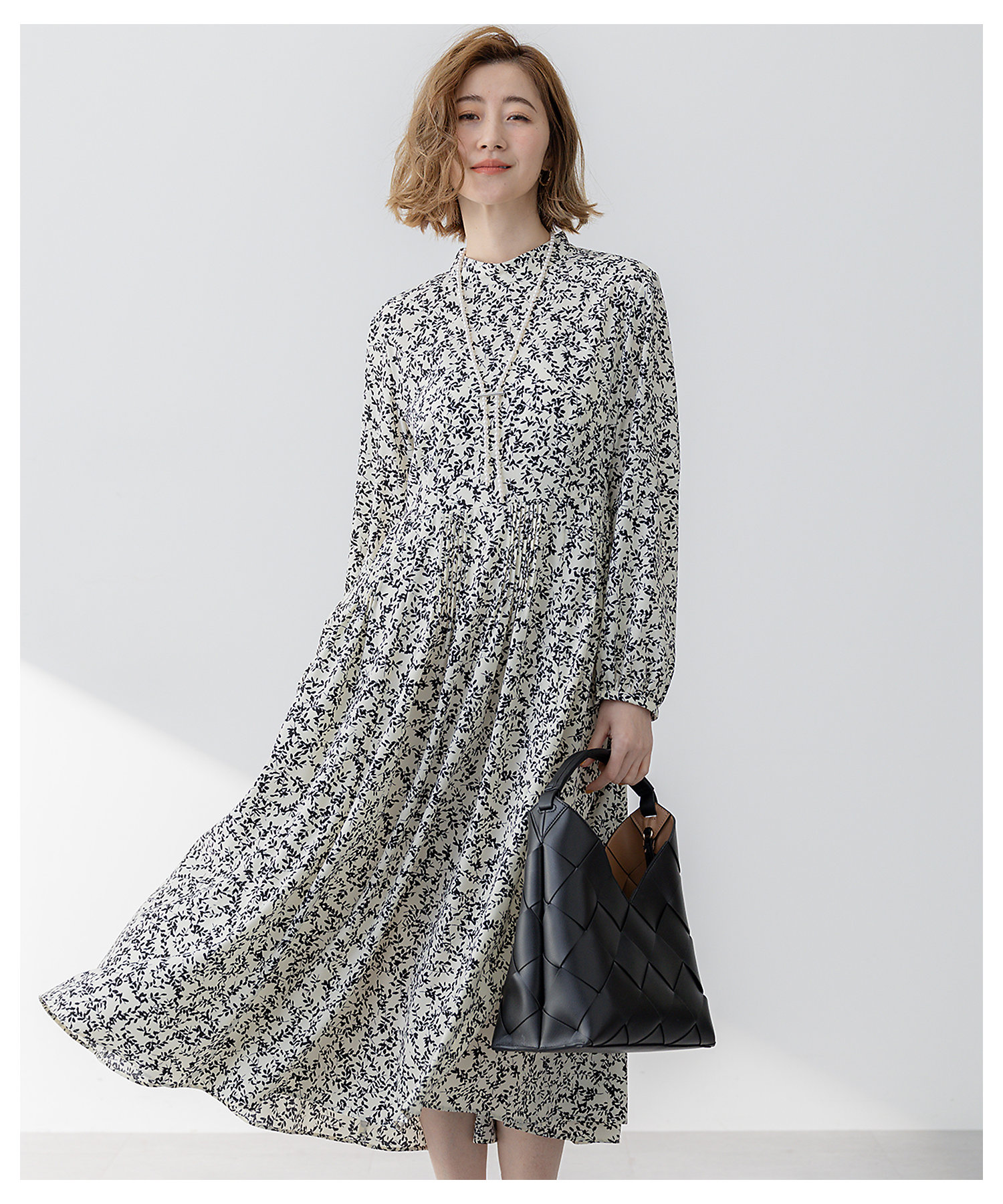 洗える】シャドーリーフプリント ワンピース（OPWSGM0305