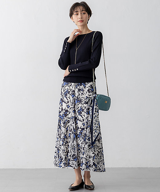 洗える】ニュアンスフラワープリント フレア スカート