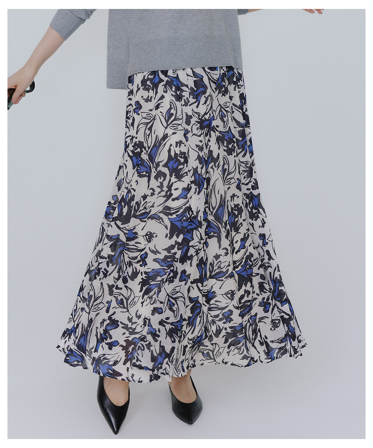 洗える】ニュアンスフラワープリント フレア スカート