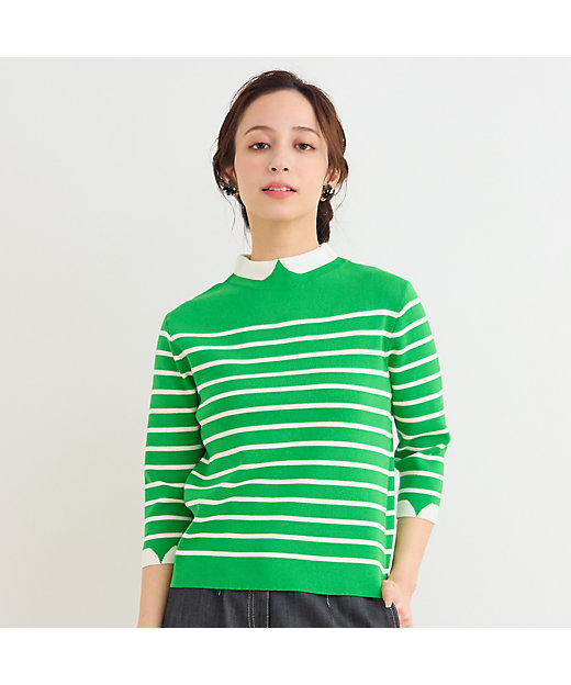 洗える】衿付き風ボーダーニット（73132607） | Liliane Burty