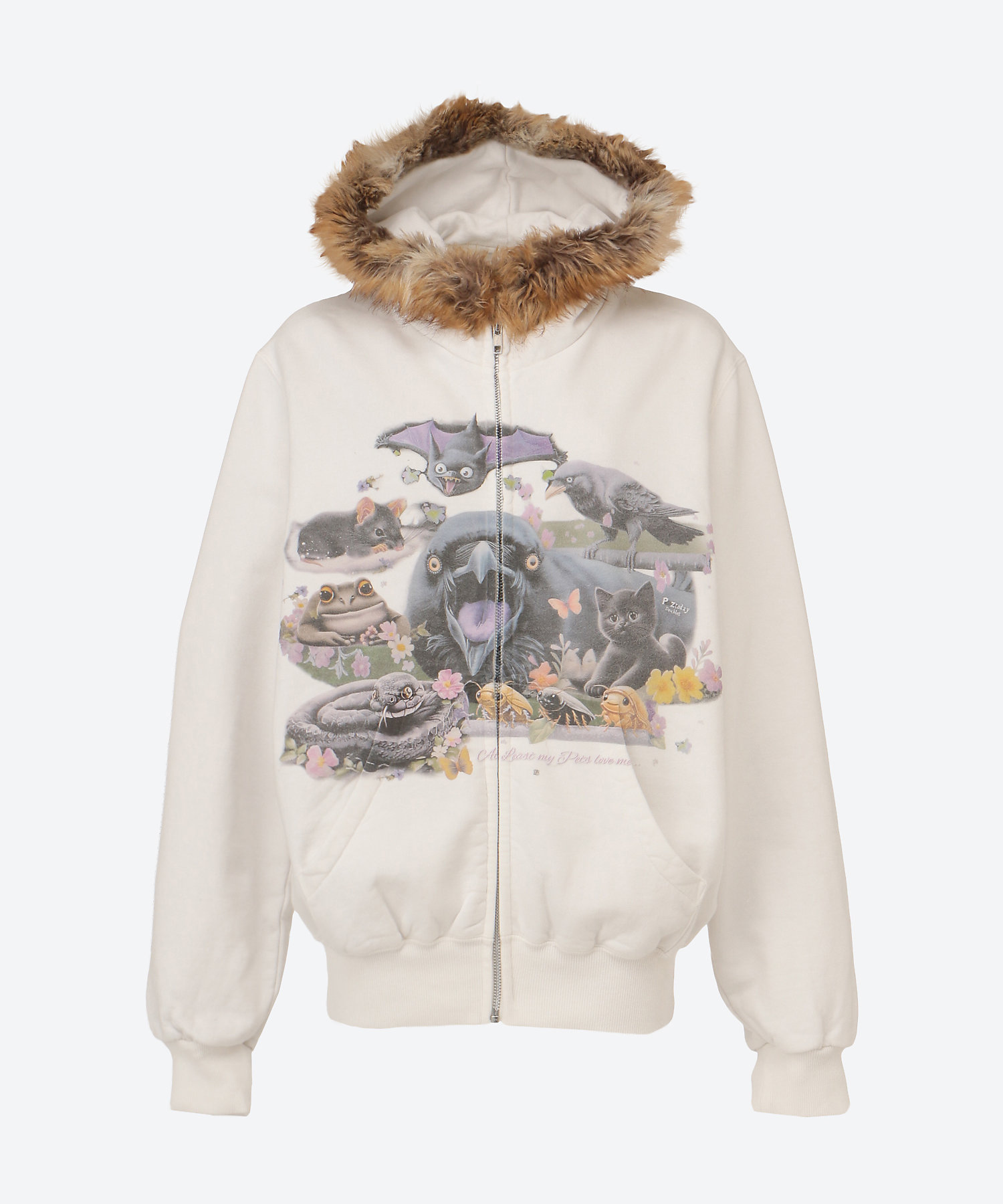 FURRY COLLAR ZIP―UP HOODIE