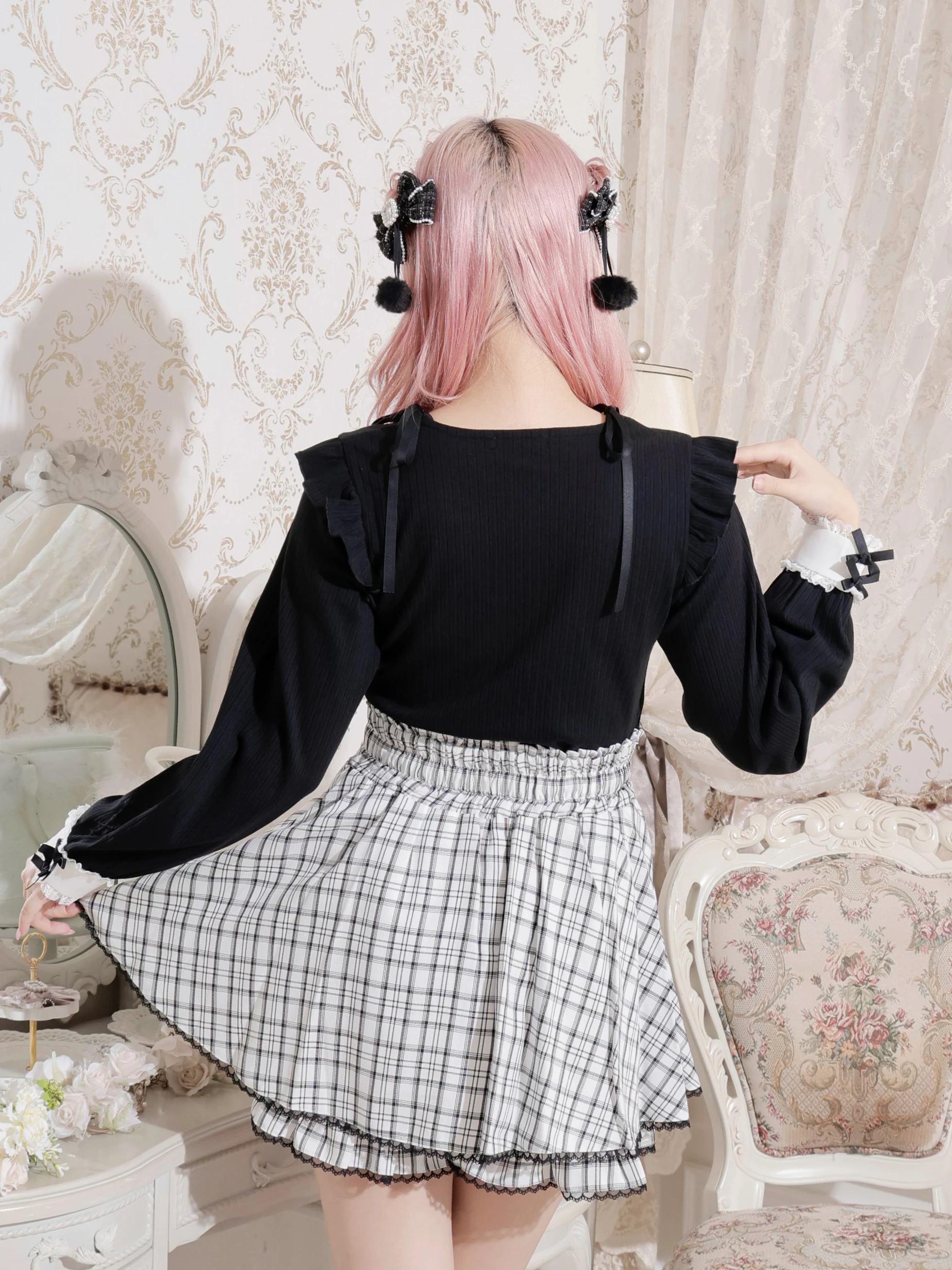 リボンストラップヨークフリルカットソー（カットソー・Tシャツ｜A柄