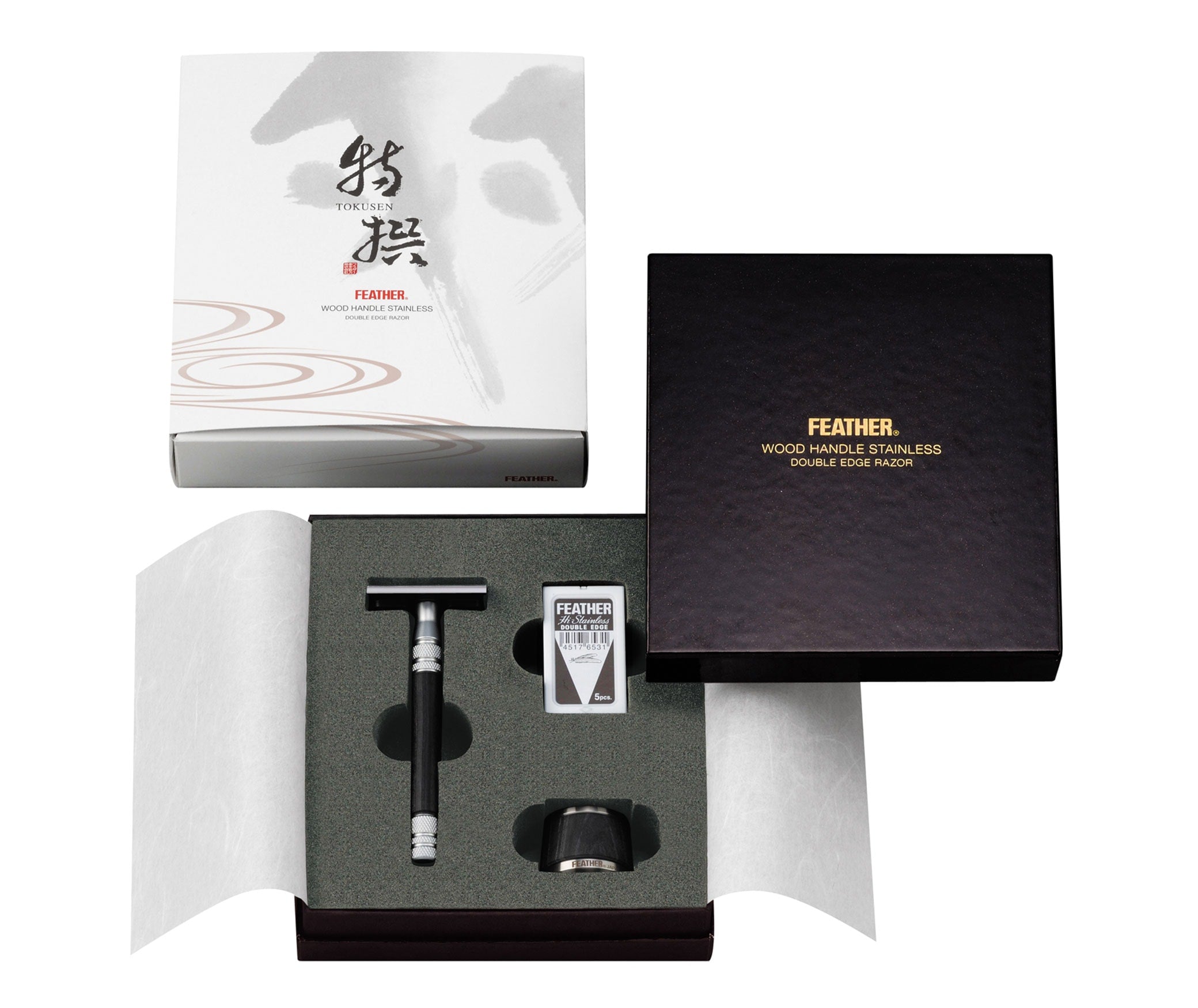 Feather Wood Stainless Double Edge Razor with Stand WS-D2S – Jatai