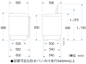 全自動洗濯機（ES-GE80L）｜本体寸法図/寸法図の見方：シャープ