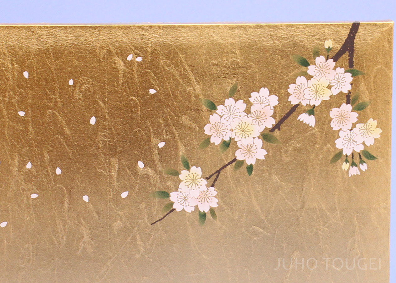 屏風・衝立 高さ33cm 雛人形用 11号 金屏風 二曲和紙入り金沢枝桜 – 寿