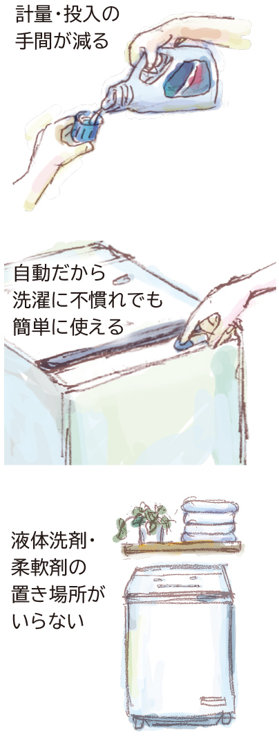 特長：液体洗剤・柔軟剤 自動投入 ： 洗濯乾燥機 BW-DX120C ： 洗濯機