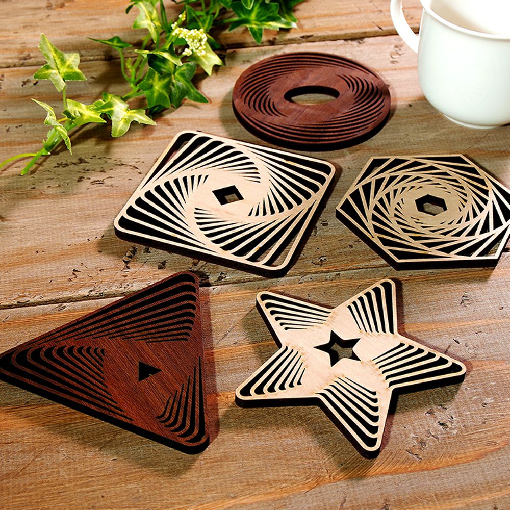7種から選べるデザイン 木製コースター 4枚セット 9cm×9cm コースター