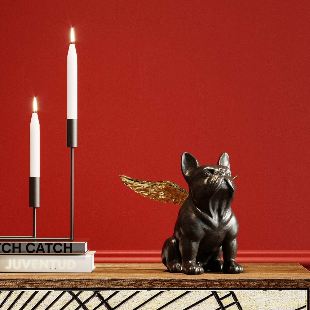 シッティングエンジェルドッグゴールドブラック デコオブジェ