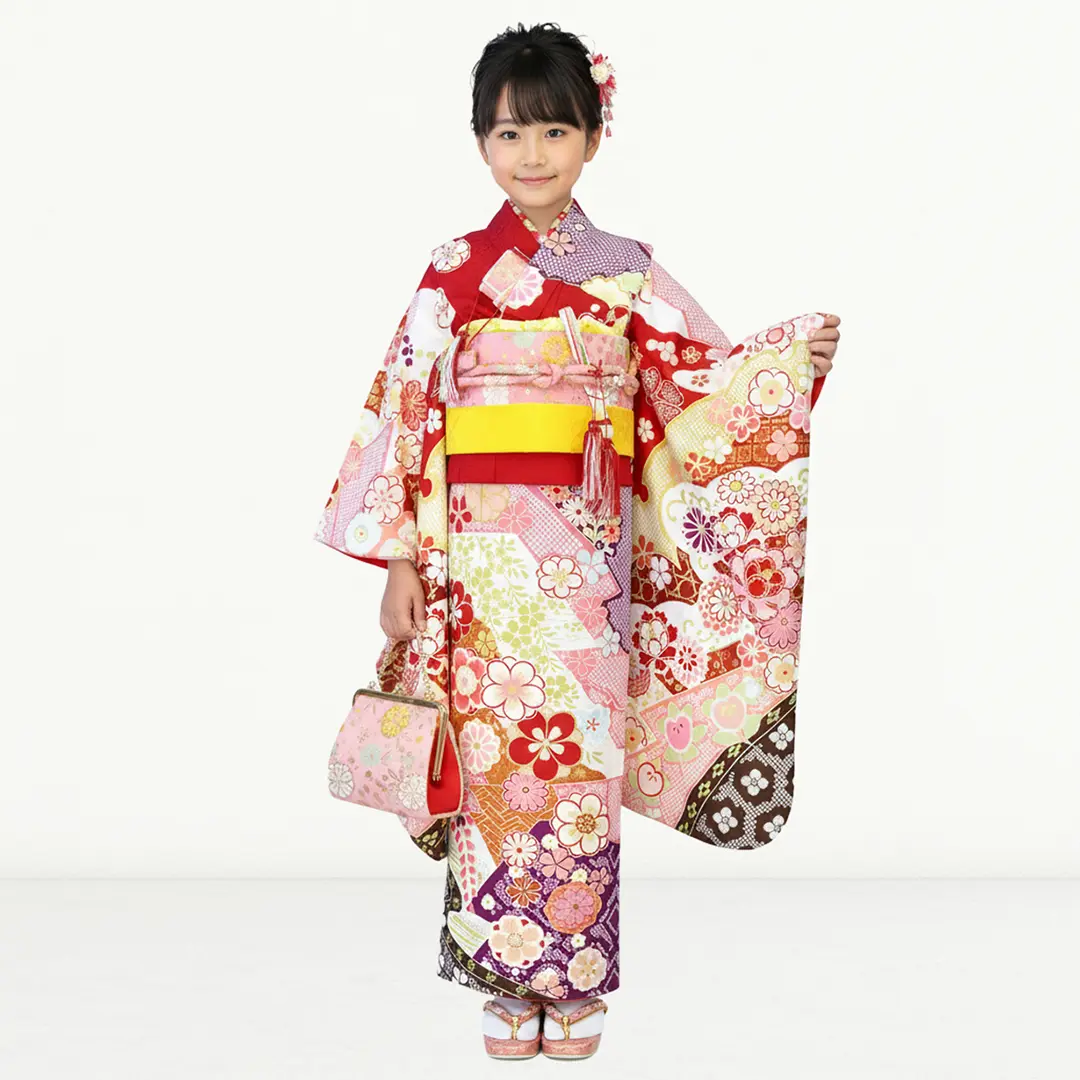 式部浪漫》赤地の辻が花風の着物／七五三・七歳女の子 | 宅配着物