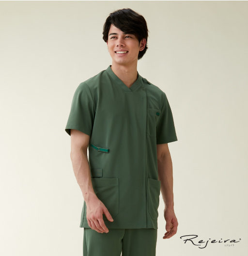 KZN715スクラブジャケット半袖(男女兼用)(アイビーグリーン/SS)｜KAZEN