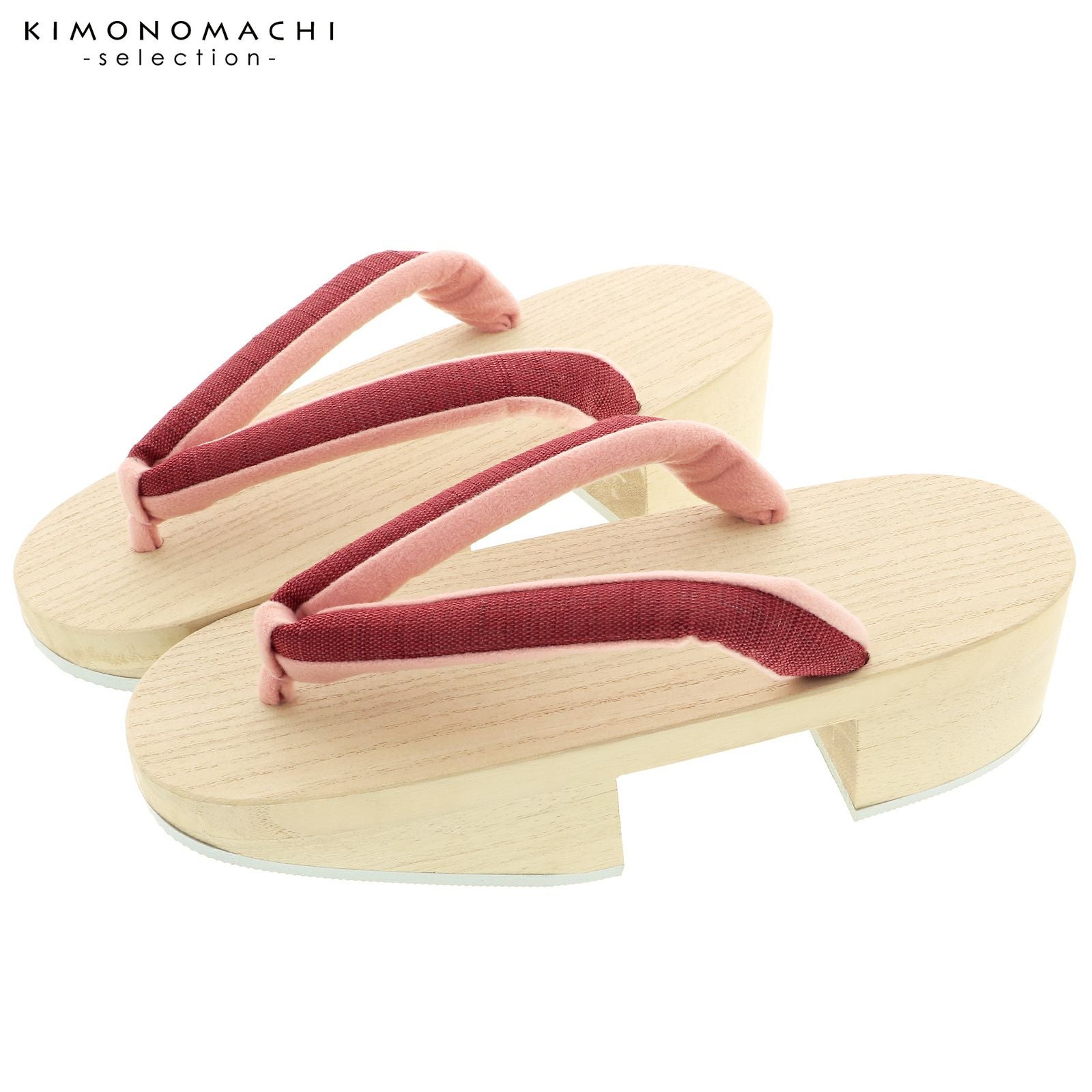 下駄 レディース 「小町下駄 白木 赤紫×ピンク」 日本製 桐下駄 女性