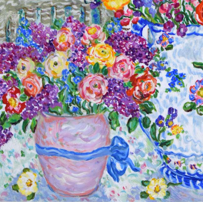 レスリー セイヤー（Leslie SAYOUR）「カラフルテーブル」シルク