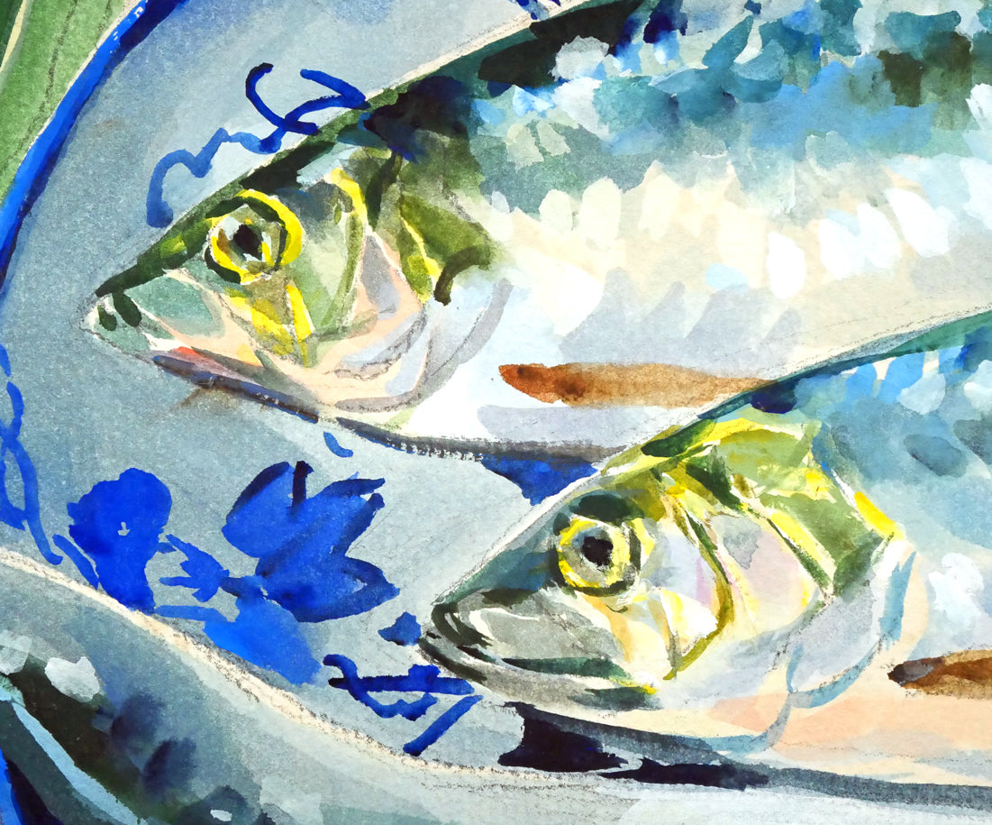 繁野三郎「春告魚（ニシン）」水彩画・8号 絵画買取・販売の小竹美術