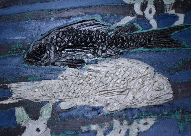 国松登「双魚」油絵・F10号 絵画買取・販売の小竹美術