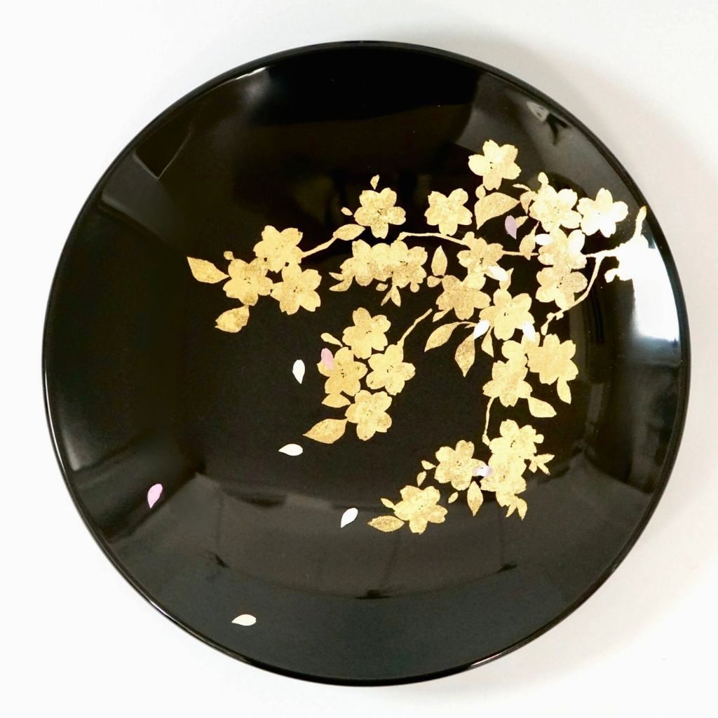 越前 金箔桜絵 飾り皿（皿立付） – 漆器 高翆