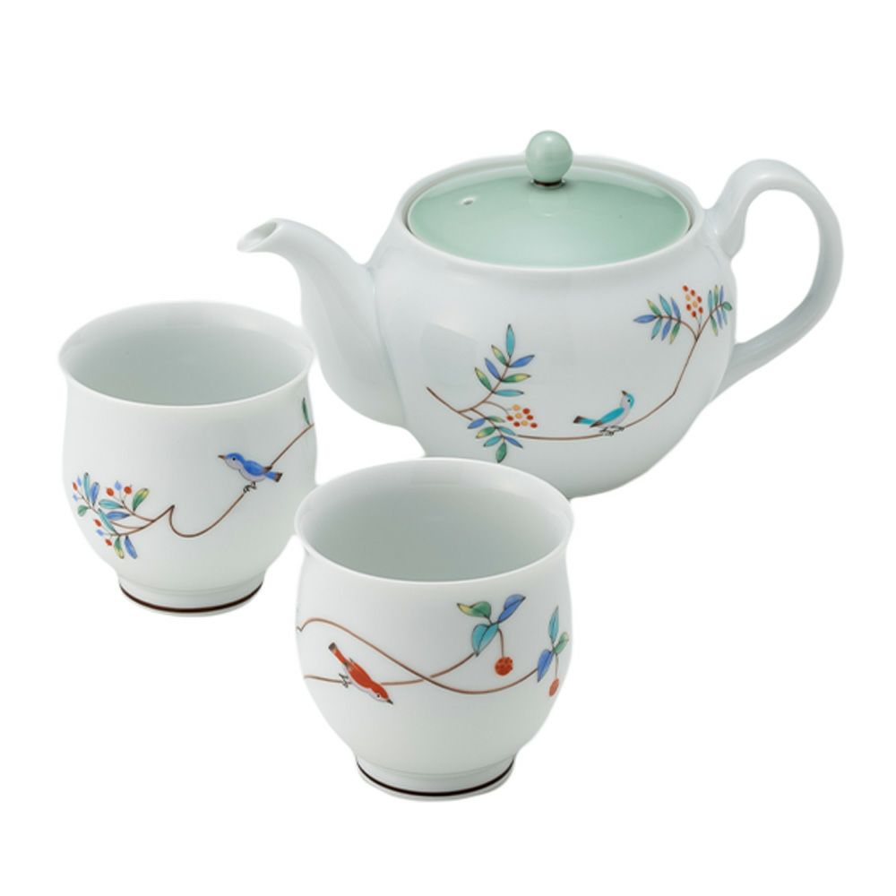 香蘭社 小鳥の詩 二人用 茶器セット／茶の間揃 ポット／急須1＋湯呑み2