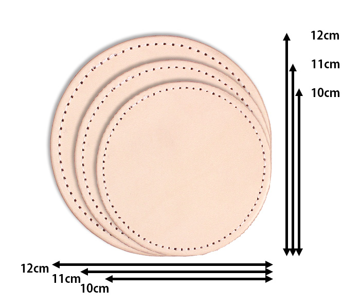 本革 丸型コースターM 10/11/12cm 1枚もの(ステッチあり) ヌメ革きなり